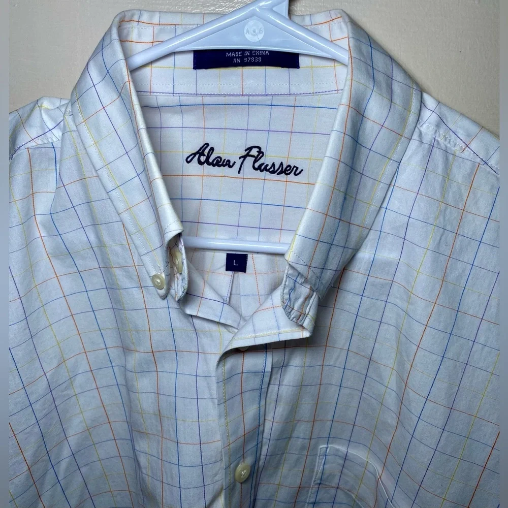 Alan Flusser Men's‎ Long Sleeve Multicolor Plaid Button Down Dress Shirt, L